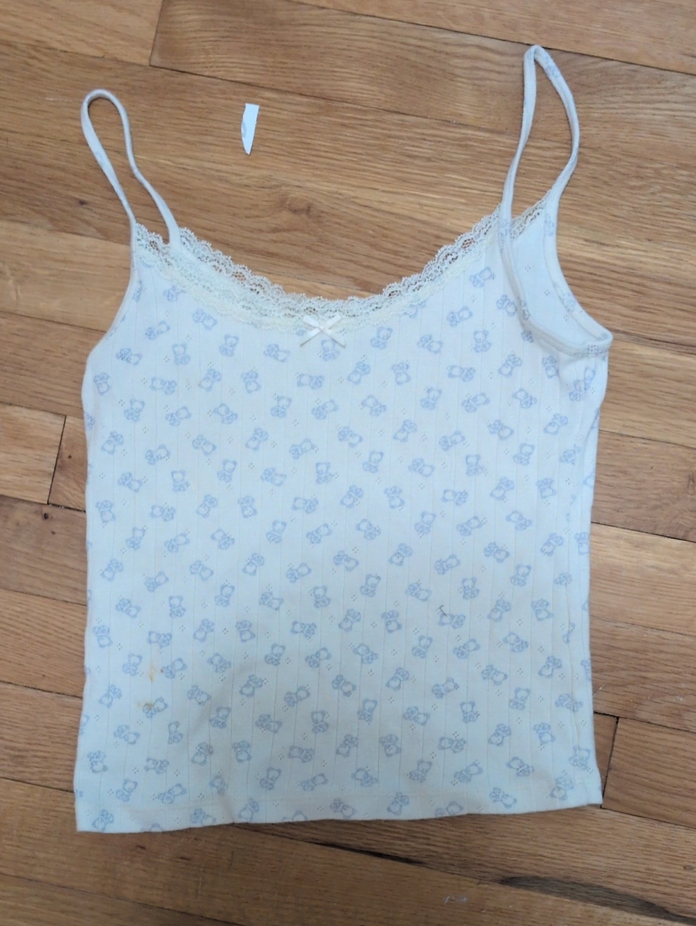 Brandy Melville White Lace-Trim Cami with Light Blue Floral Print